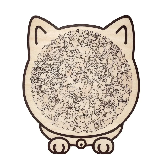 Bel Regalo Di Natale: Puzzle In Legno A Forma Di Gatto Color Morandi Da 135 Pezzi - soufeelit