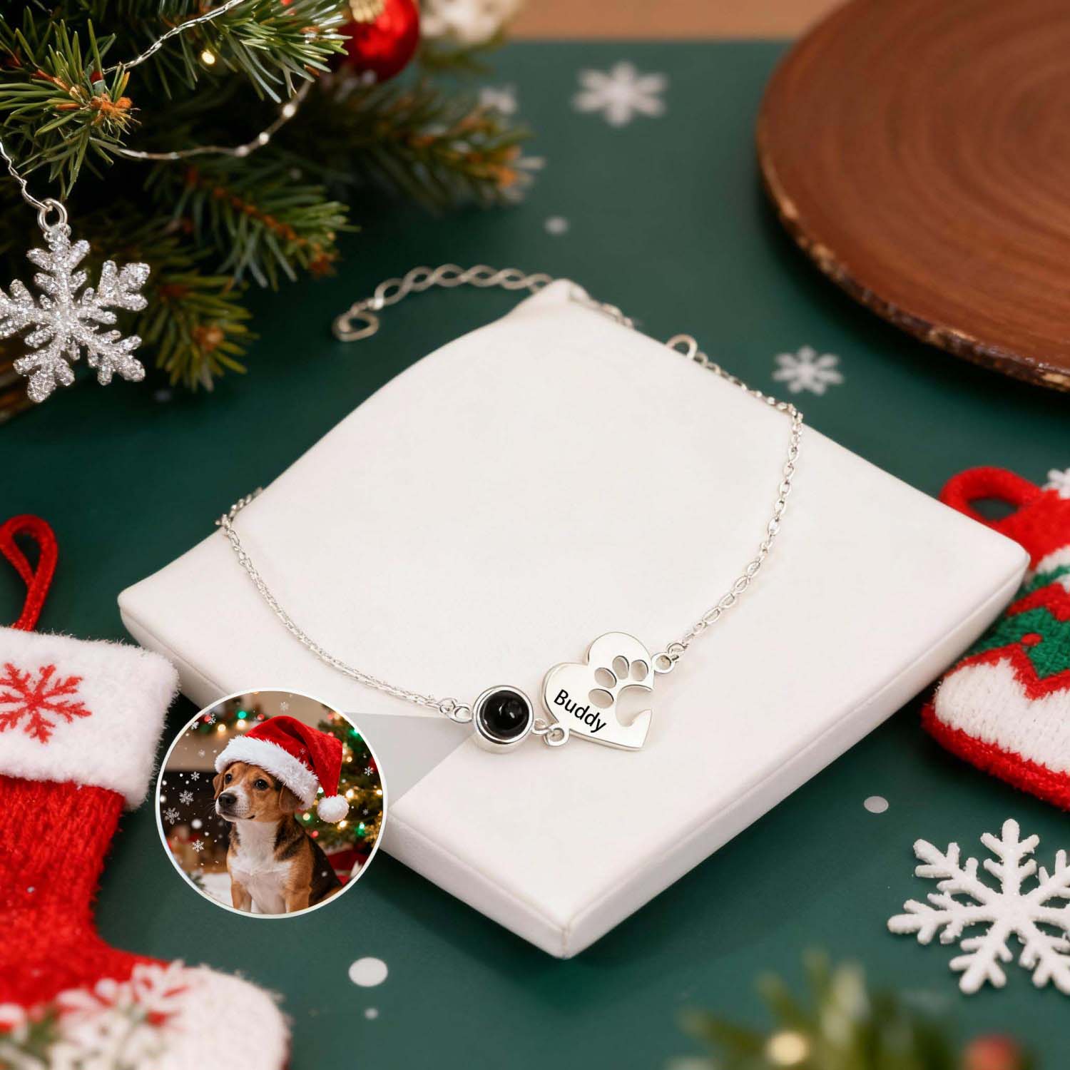 Pulseira Personalizada Com Projeção De Pata De Cachorro E Gravação, Pulseira Personalizada Para Mulheres, Presentes De Natal - soufeelbr