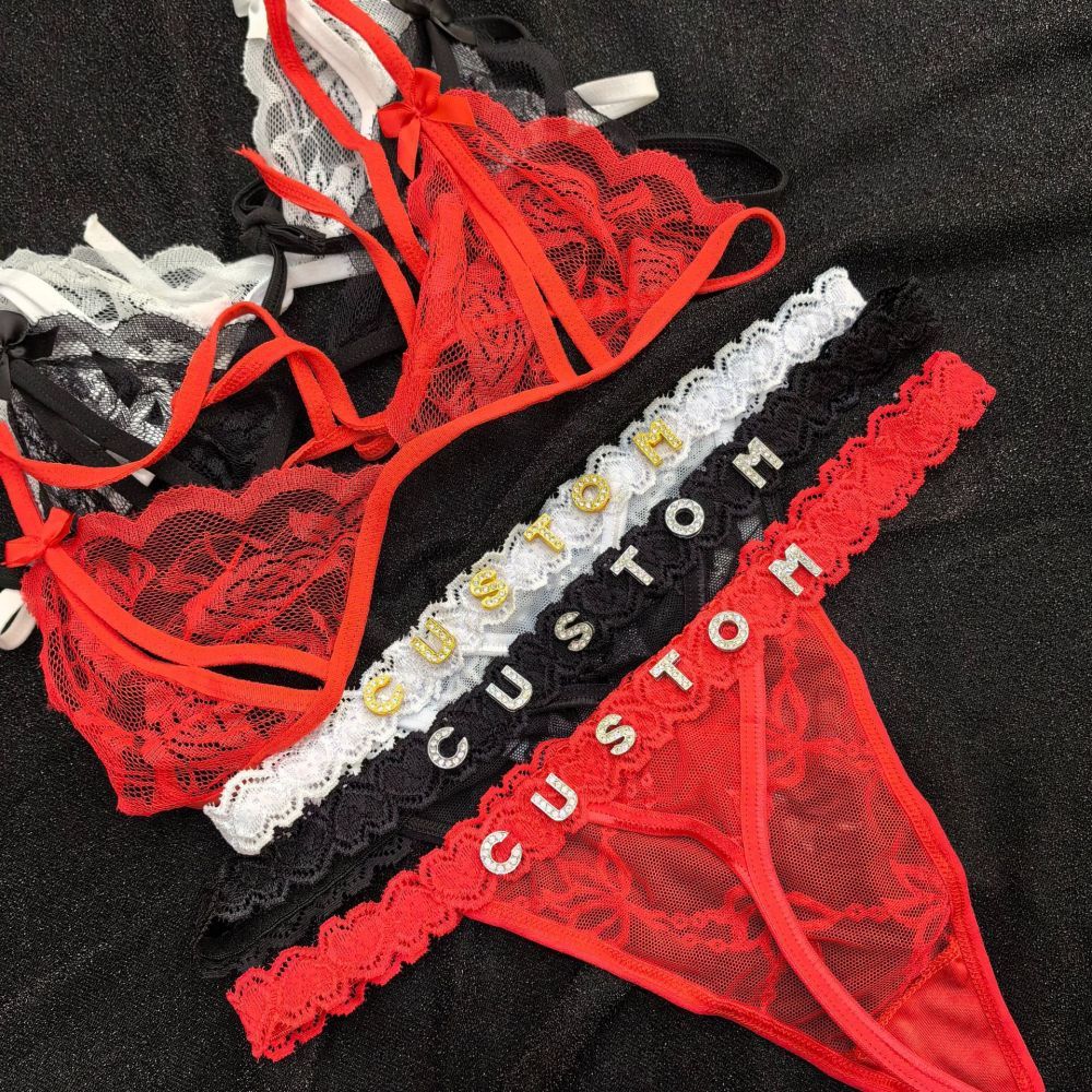 Conjunto De Roupa Íntima De Renda Rosa Lingerie E Tangas, Presente De Roupa Íntima Transparente Para Ela - soufeelbr