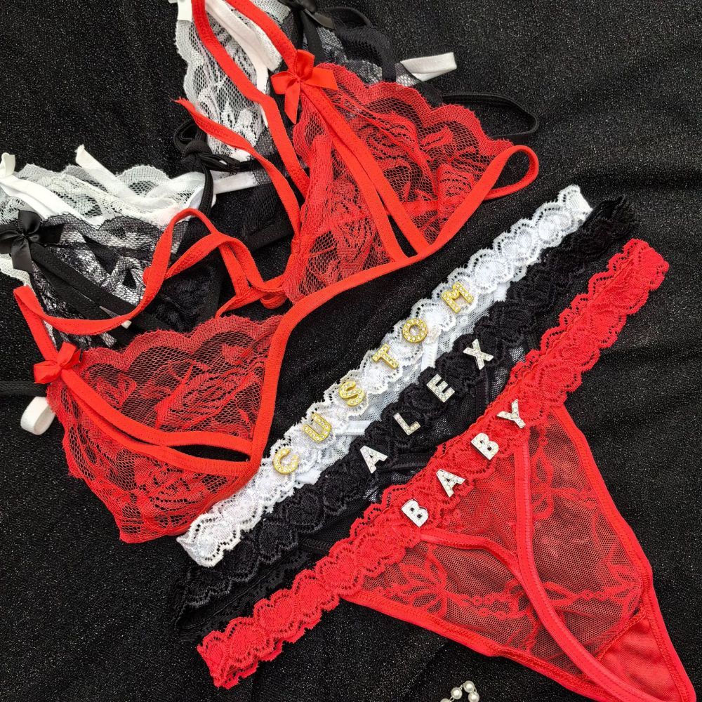 Conjunto De Roupa Íntima De Renda Rosa Lingerie E Tangas, Presente De Roupa Íntima Transparente Para Ela - soufeelbr