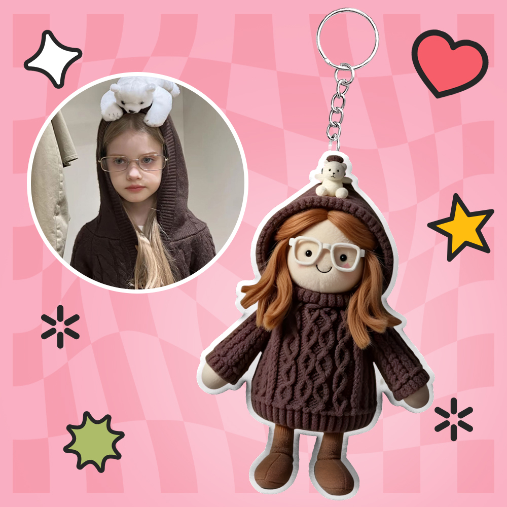 Chaveiro de pelúcia com foto personalizada Mini Me Chaveiro de pelúcia Presente de dia das mães para filho