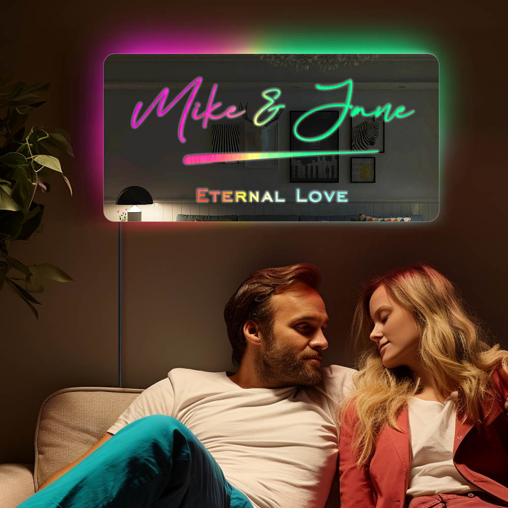 Sinal De Espelho Com Nome Personalizado, Texto Personalizado, Led Multicolorido, Pendurado Na Parede, Sinais De Neon, Decoração De Casa, Presente Para Casal