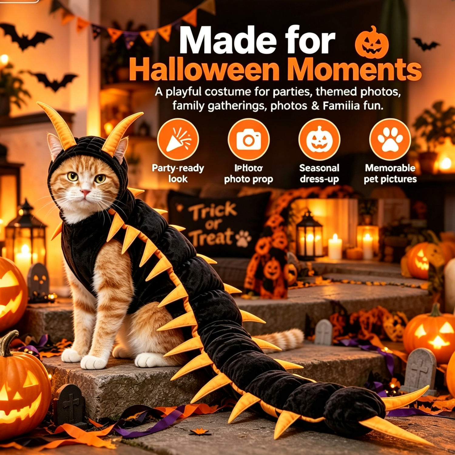 Fantasia De Halloween Para Gatos Centopéia Roupa Para Animais De Estimação Assustador Com Várias Pernas Bug Pet Traje Ajustável Novidade Roupas Para Gatos E Cães Pequenos Vestuário De Festa - soufeelbr
