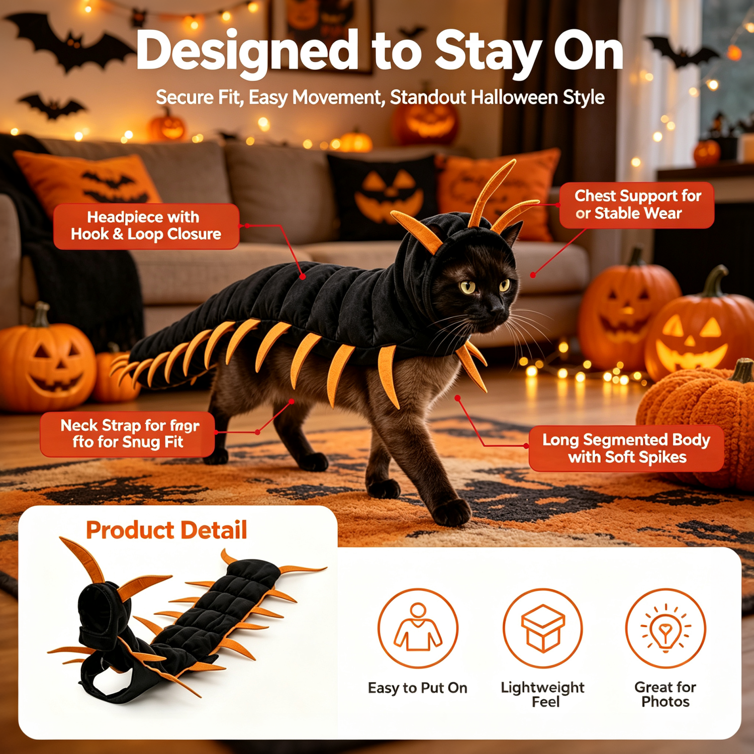 Fantasia De Halloween Para Gatos Centopéia Roupa Para Animais De Estimação Assustador Com Várias Pernas Bug Pet Traje Ajustável Novidade Roupas Para Gatos E Cães Pequenos Vestuário De Festa - soufeelbr