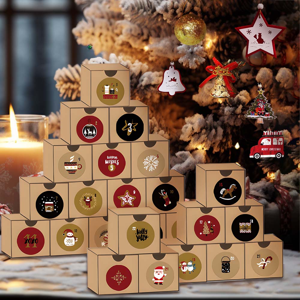 Caixa De Presente Com Calendário De Contagem Regressiva De Natal - 23 Enfeites De Natal + 1 Meia Magnética/meia De Natal - soufeelbr