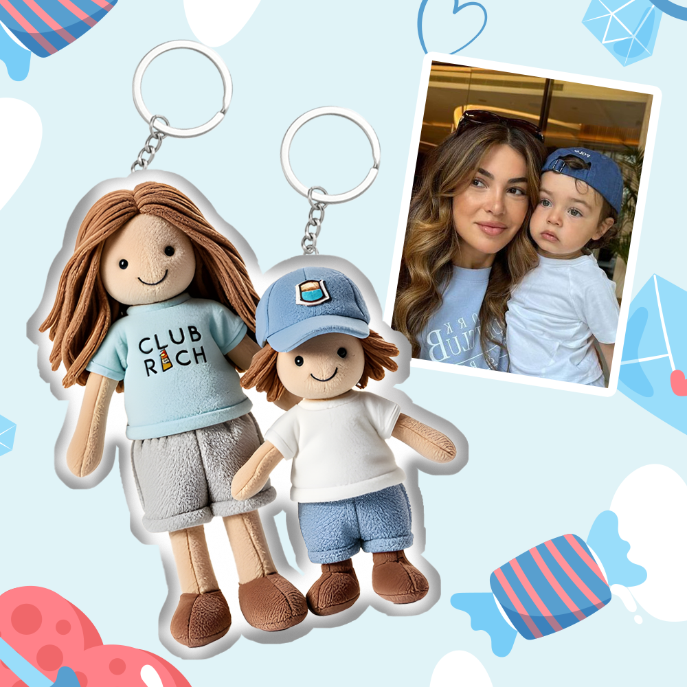 Chaveiro de pelúcia com foto personalizada Mini Me Chaveiro de pelúcia Presente de dia das mães Mãe e filho