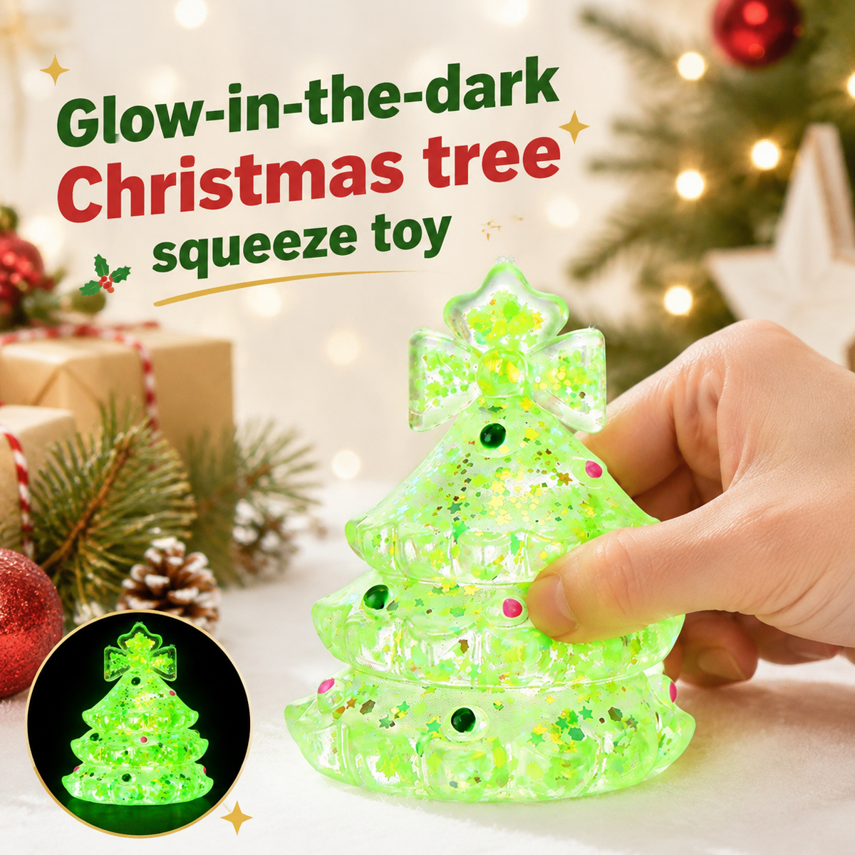 Árvore De Natal De Brinquedo Macio Que Brilha No Escuro - Brinquedo De Maltose Moldável E Macio Para Apertar, Brinquedo Anti-Stress, Presente Sensorial Inovador De Crescimento Lento - soufeelbr