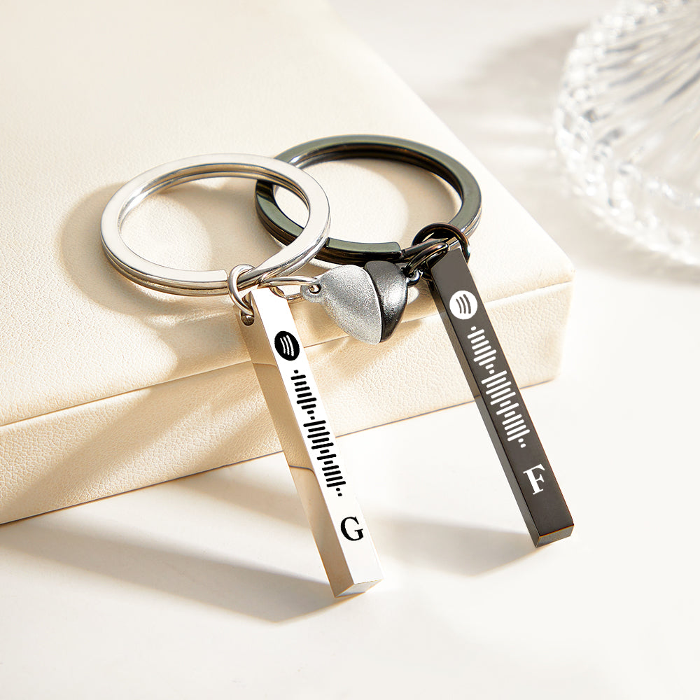 Definir Ímã Coração Bonito Chaveiro Inicial Personalizado Spotify Music Keychain Para Casal - soufeelbr