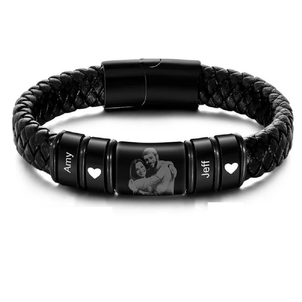 Pulseira De Couro Com Foto Personalizada Gravada Pulseira Masculina Presentes Para Ele