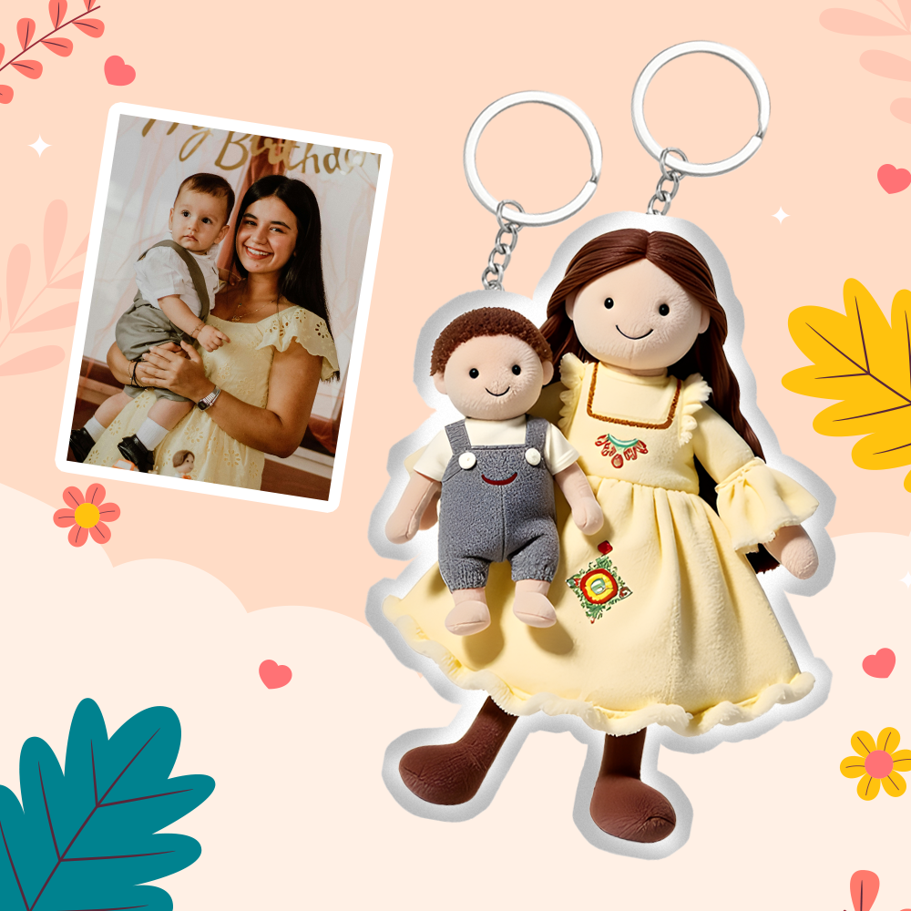 Chaveiro de pelúcia com foto personalizada Mini Me Chaveiro de pelúcia Presente de dia das mães para filho