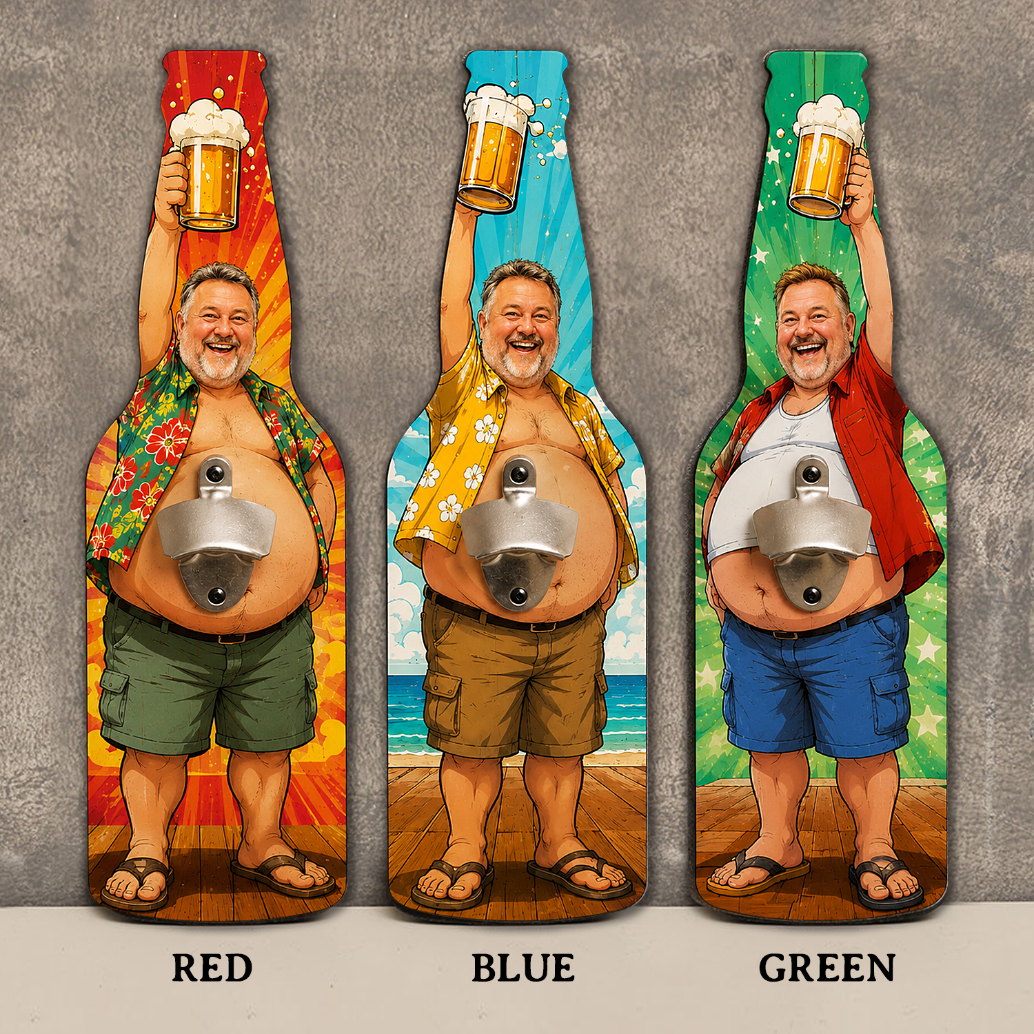 Abridor De Parede De Garrafa De Cerveja De Barriga Grande Personalizado – Abridor De Garrafas De Pai Engraçado Personalizado, Presente De Decoração De Bar De Verão Com Rosto Personalizado - soufeelbr