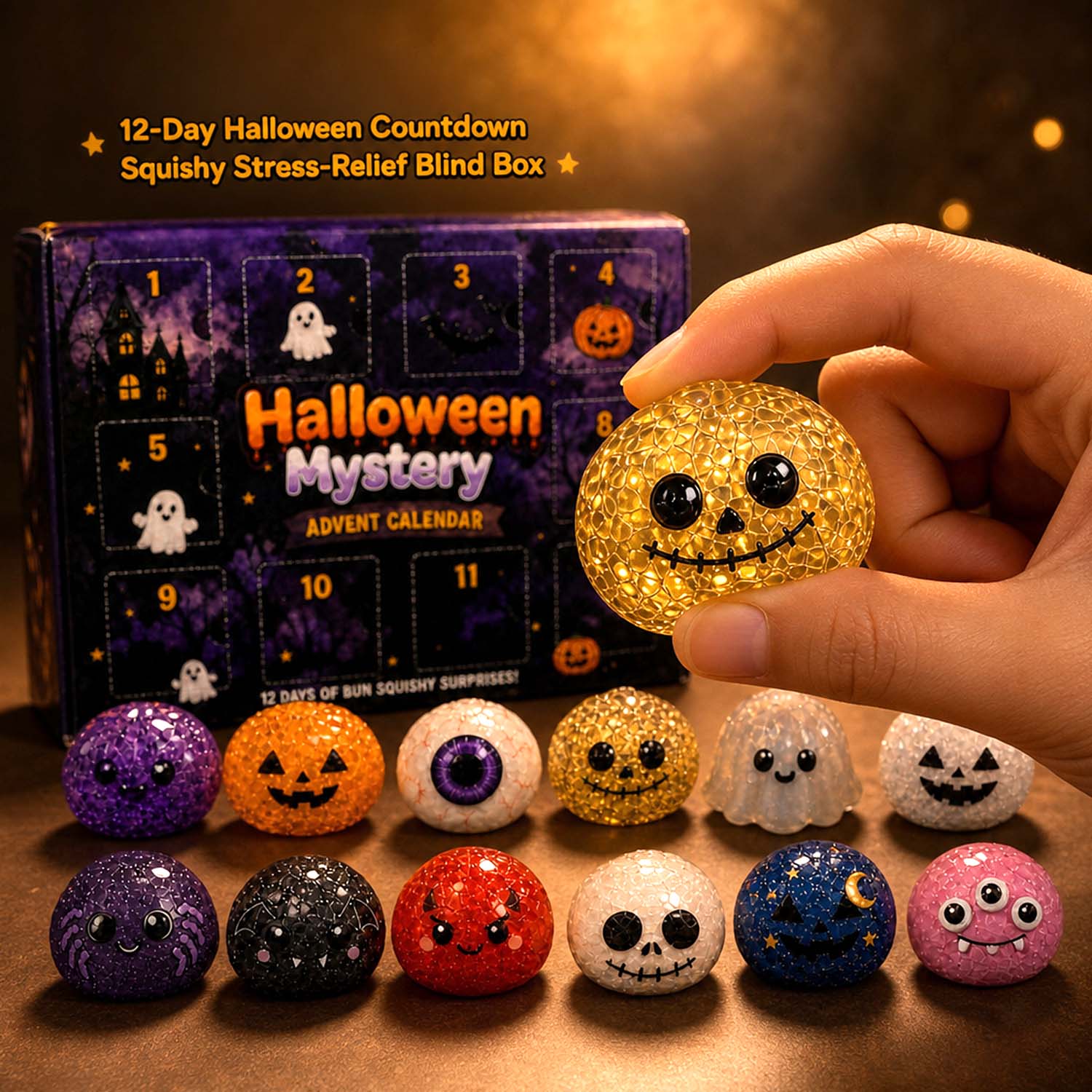 Calendário Do Advento Squishy Mistério De Halloween - 12 Dias De Brinquedos De Alívio Do Estresse Surpresa Assustadora Para Crianças E Adultos - soufeelbr