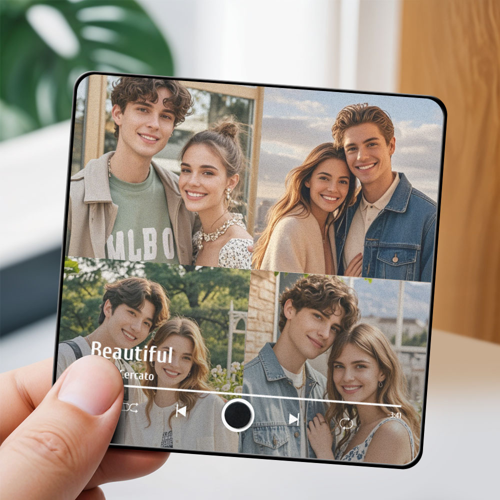 Ímã De Geladeira Com 4 Fotos Personalizadas, Álbum Pro, Ímã De Geladeira, Parede De Música Que Pode Ser Reproduzida, Adesivo De Foto, Música