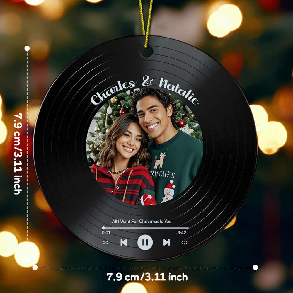Ornamento De Estilo De Gravação De Vinil Com Foto Personalizada, Presente De Cerâmica De Natal Para Amante - soufeelbr