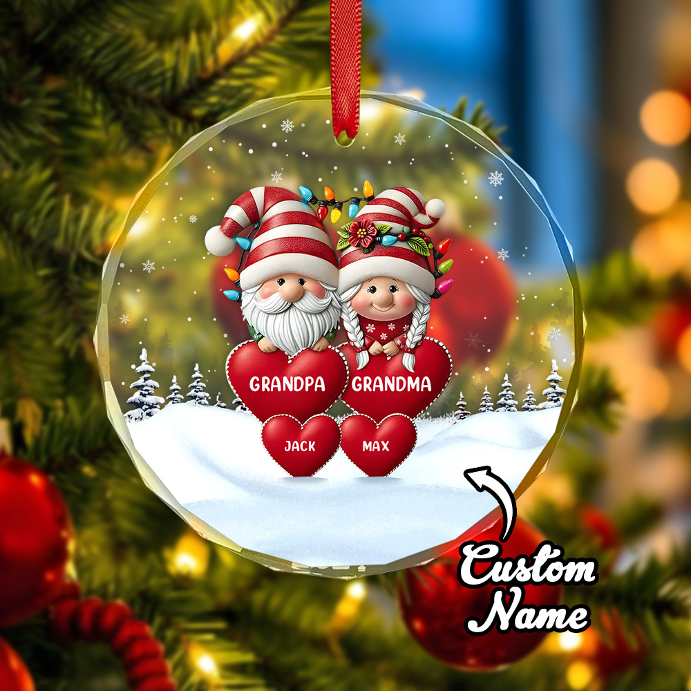 Ornamento De Vidro Circular Personalizado Para Família, Ornamento Gravado Personalizado, Presente De Natal Para Vovô E Avó - soufeelbr