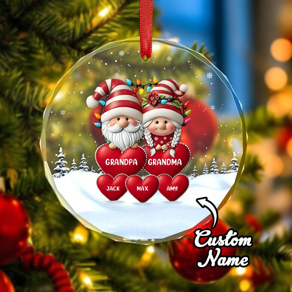 Ornamento De Vidro Circular Personalizado Para Família, Ornamento Gravado Personalizado, Presente De Natal Para Vovô E Avó - soufeelbr