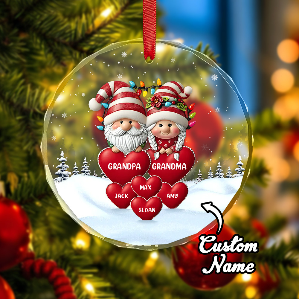 Ornamento De Vidro Circular Personalizado Para Família, Ornamento Gravado Personalizado, Presente De Natal Para Vovô E Avó - soufeelbr