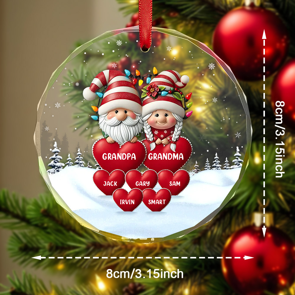 Ornamento De Vidro Circular Personalizado Para Família, Ornamento Gravado Personalizado, Presente De Natal Para Vovô E Avó - soufeelbr
