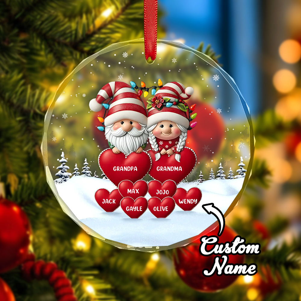 Ornamento De Vidro Circular Personalizado Para Família, Ornamento Gravado Personalizado, Presente De Natal Para Vovô E Avó - soufeelbr