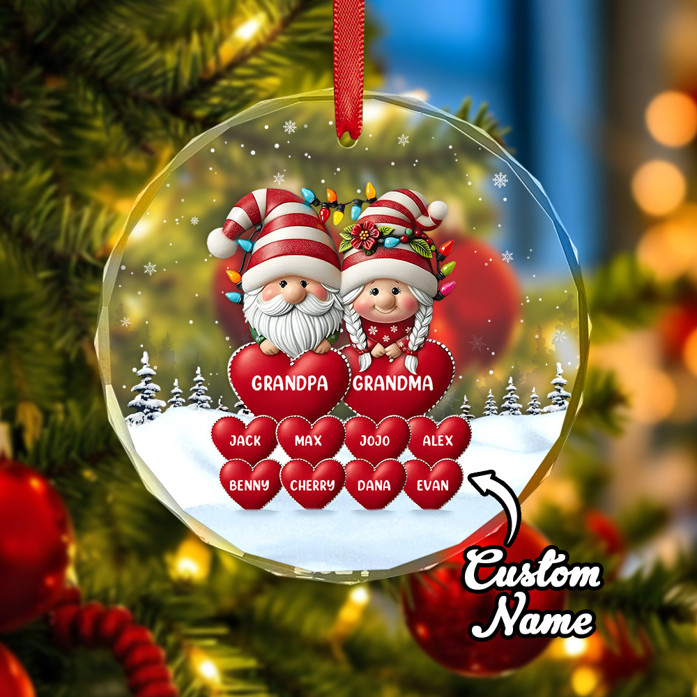 Ornamento De Vidro Circular Personalizado Para Família, Ornamento Gravado Personalizado, Presente De Natal Para Vovô E Avó - soufeelbr