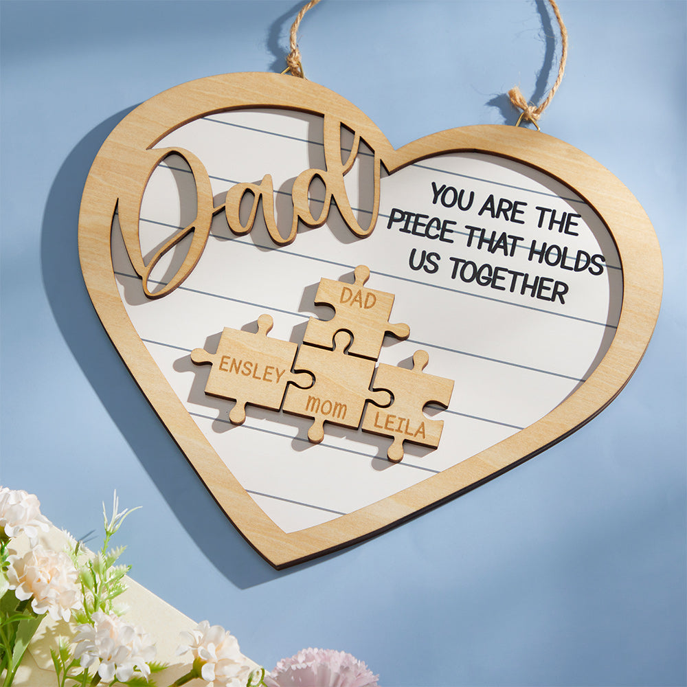 Ornamento Gravado Personalizado Em Formato De Coração, Peças De Quebra-cabeça, Presentes Para O Pai - soufeelbr