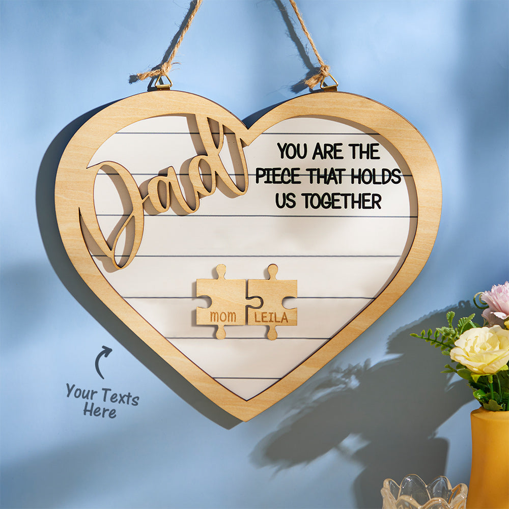 Ornamento Gravado Personalizado Em Formato De Coração, Peças De Quebra-cabeça, Presentes Para O Pai - soufeelbr
