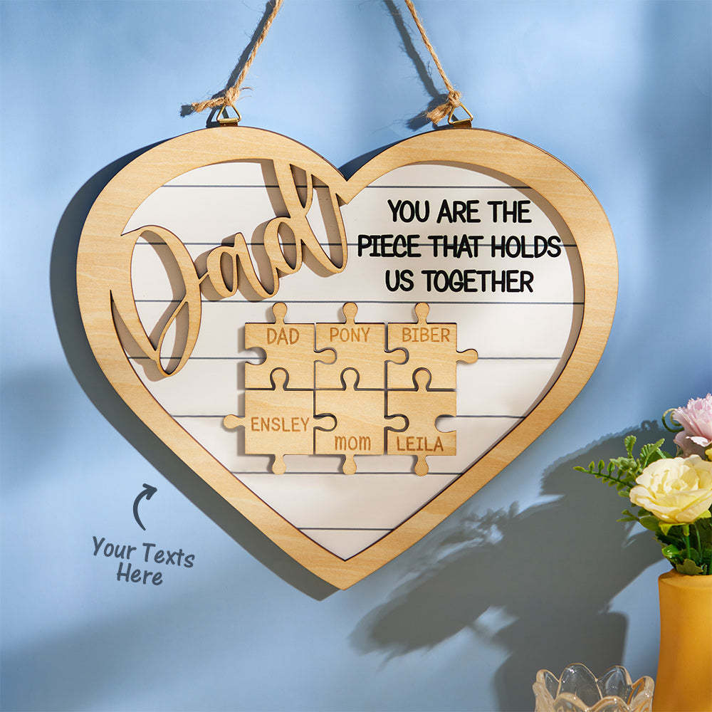 Ornamento Gravado Personalizado Em Formato De Coração, Peças De Quebra-cabeça, Presentes Para O Pai - soufeelbr