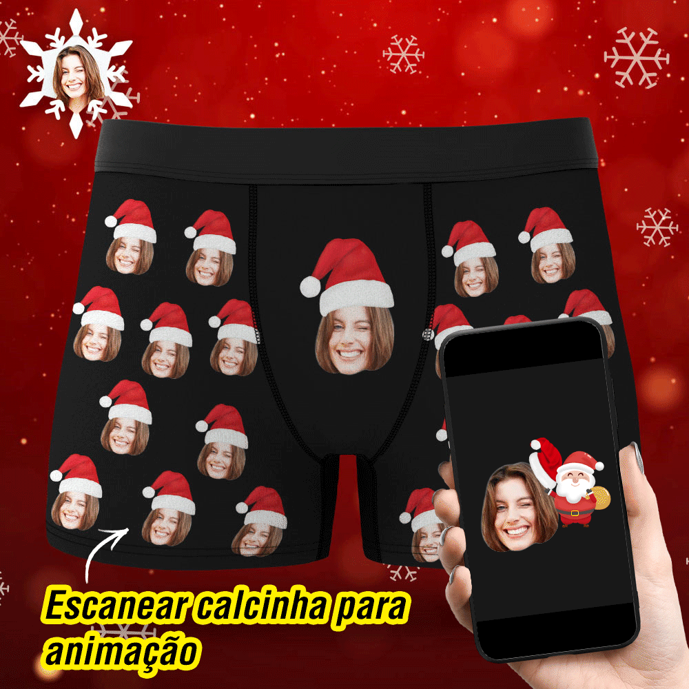 Cueca Boxer Com Rosto Personalizado E Chapéu De Natal, Roupa Íntima Com Foto Personalizada, Presente De Natal Para Homens, Presente De Visualização Ar