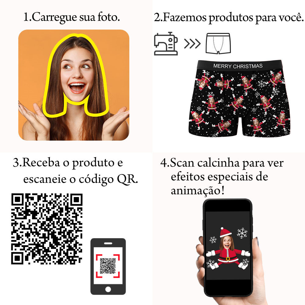 Boxers Com Rosto Personalizado, Roupa Íntima Com Rosto De Papai Noel, Presentes Para Casal, Presente De Natal, Vista Ar