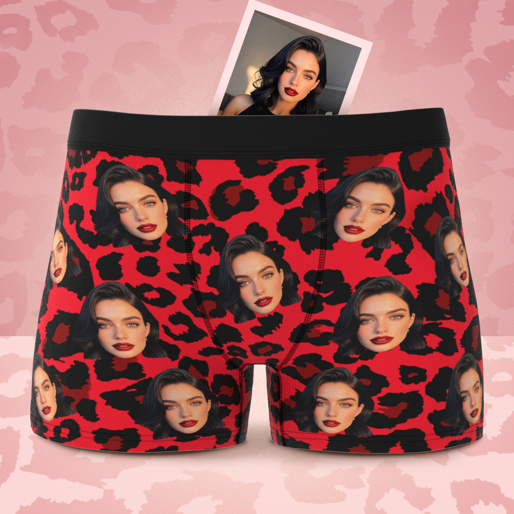 Cueca Boxer Com Rosto Personalizado, Roupa Íntima Sexy De Leopardo, Presente Para Namorado, Dia Dos Namorados - soufeelbr