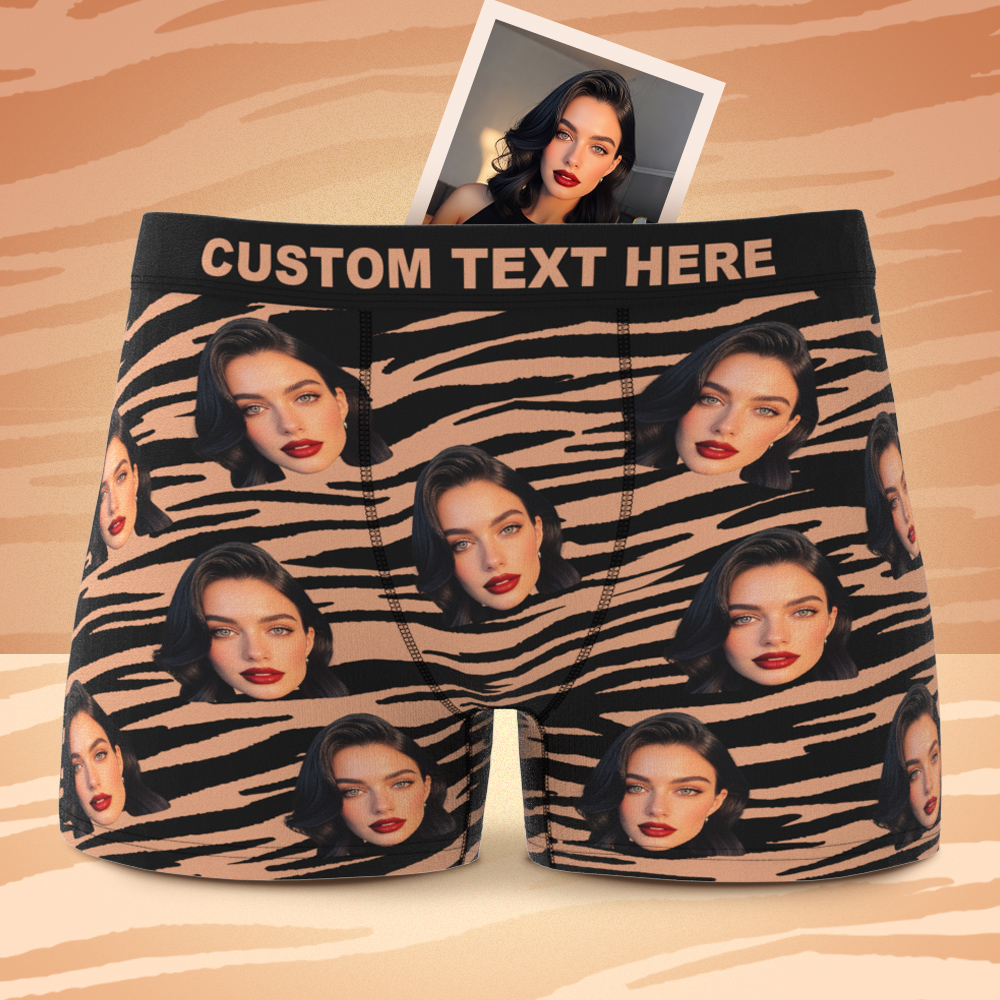 Cueca Boxer Com Rosto Personalizado, Roupa Íntima Listrada Sexy, Presente Personalizado Para Namorado, Presente De Dia Dos Namorados - soufeelbr