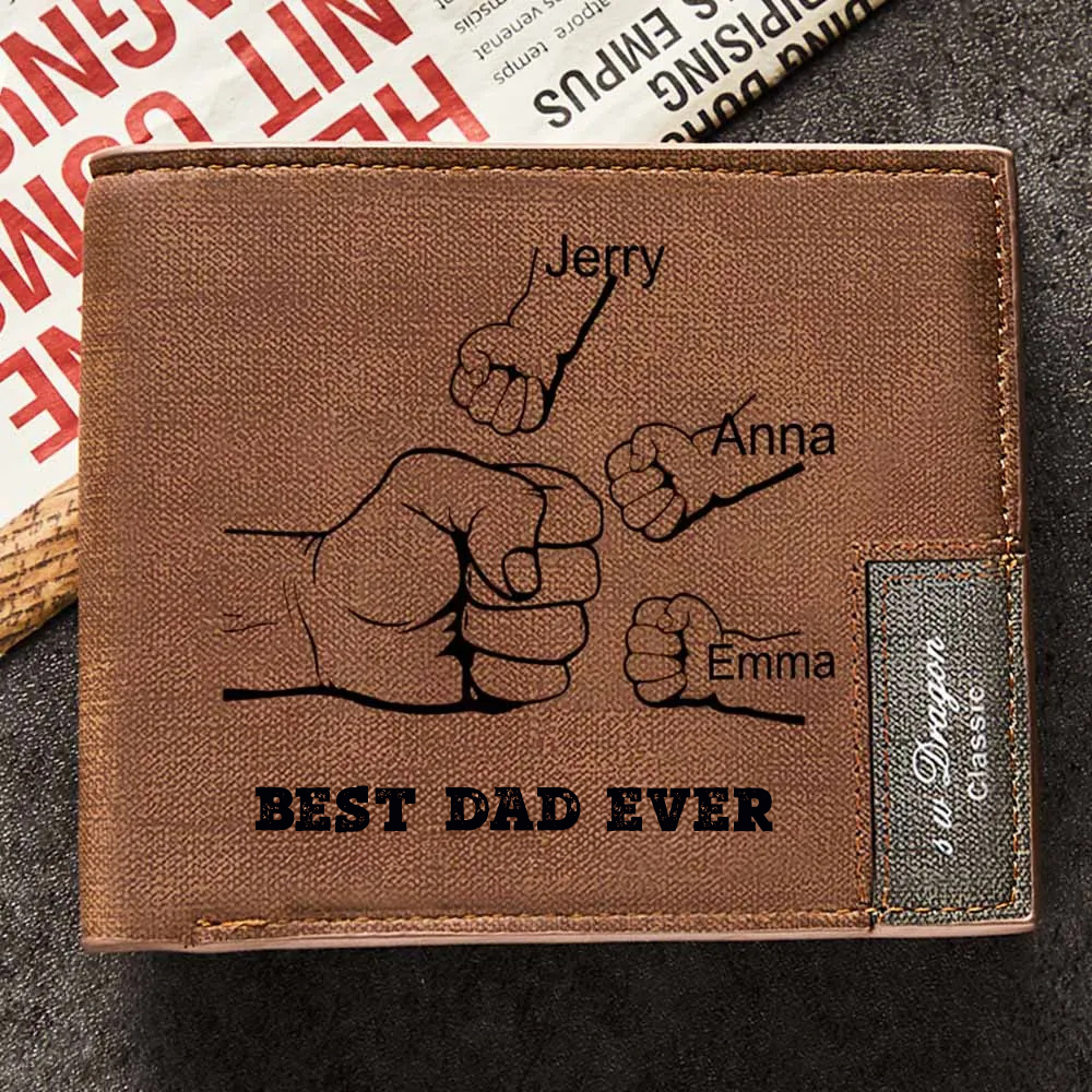 Carteira personalizada para presente de dia dos pais, carteira com punhos personalizados, carteira bifold masculina para ele