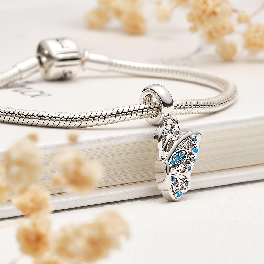 Charme Com Foto Personalizada Asas De Borboleta Diamante Azul - soufeelbr