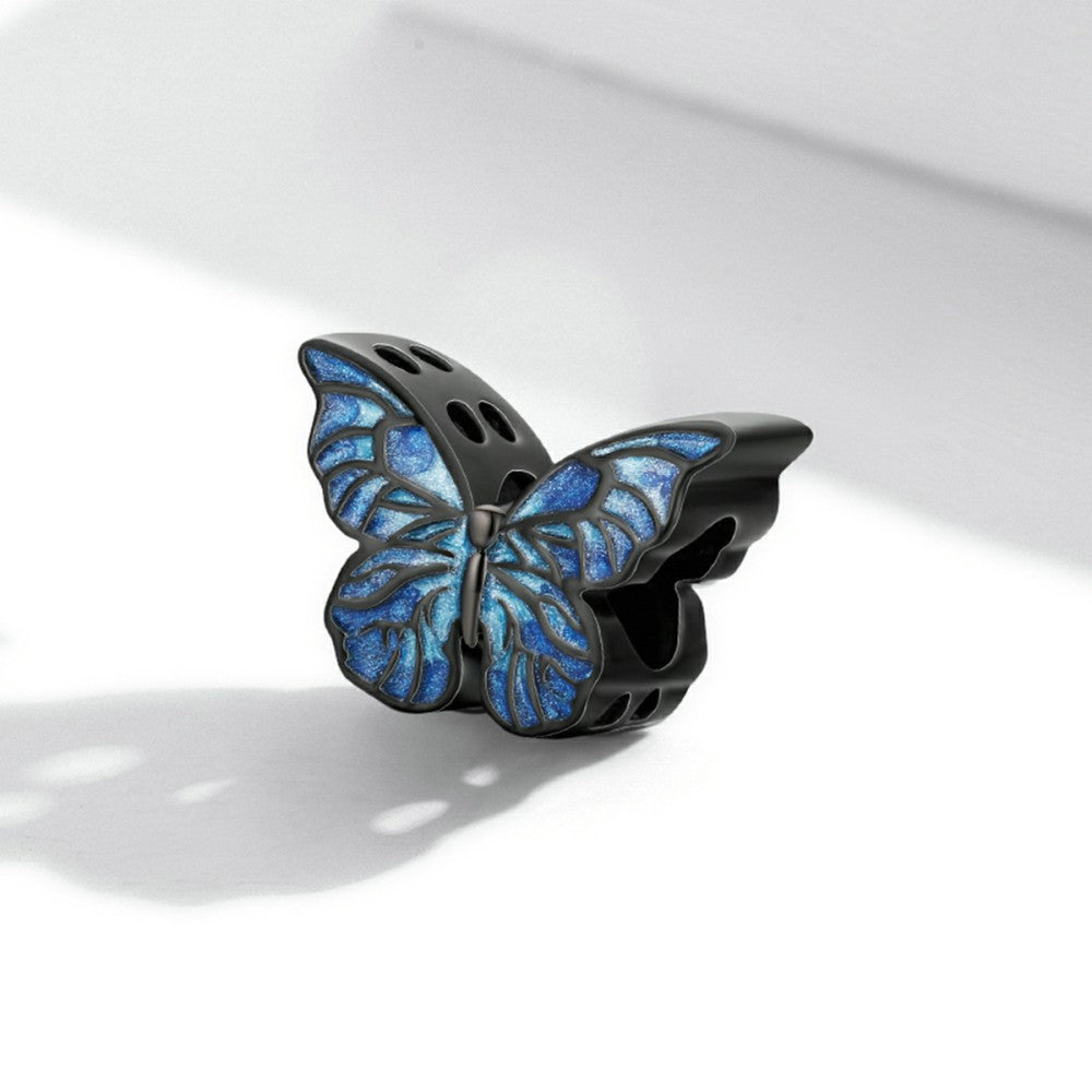 Charme Borboleta Escura Esmalte Prata