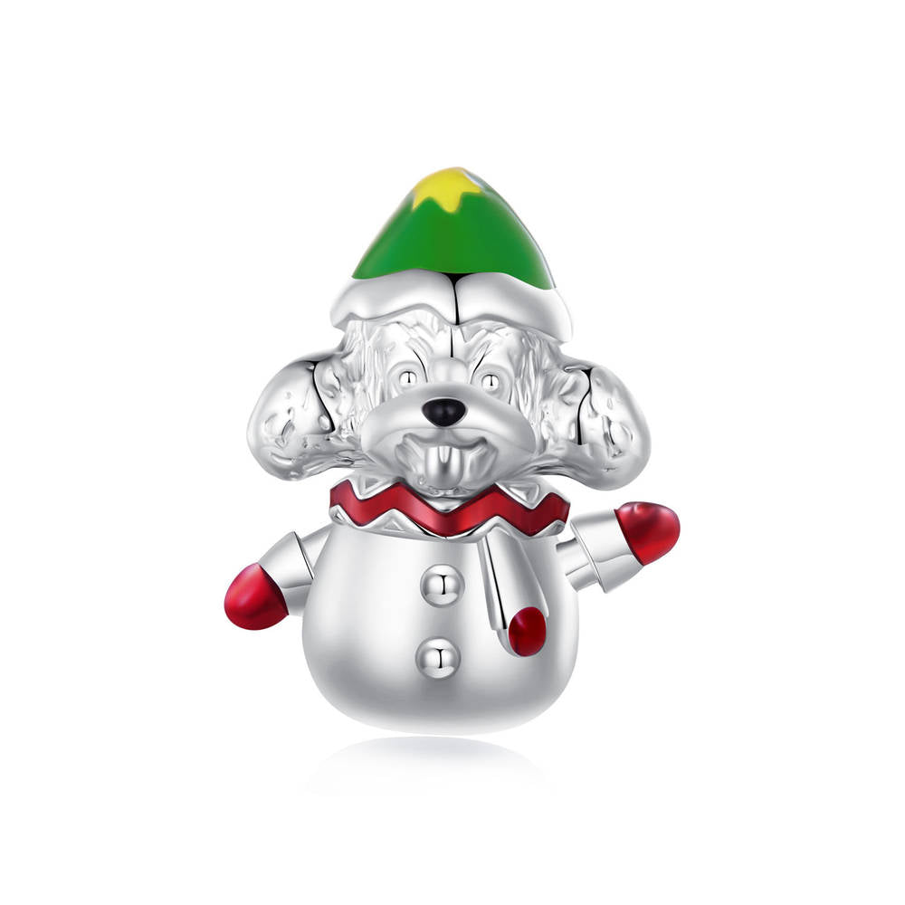 Natal Snow Dog Esmalte Charme Prata Presentes De Natal - soufeelbr