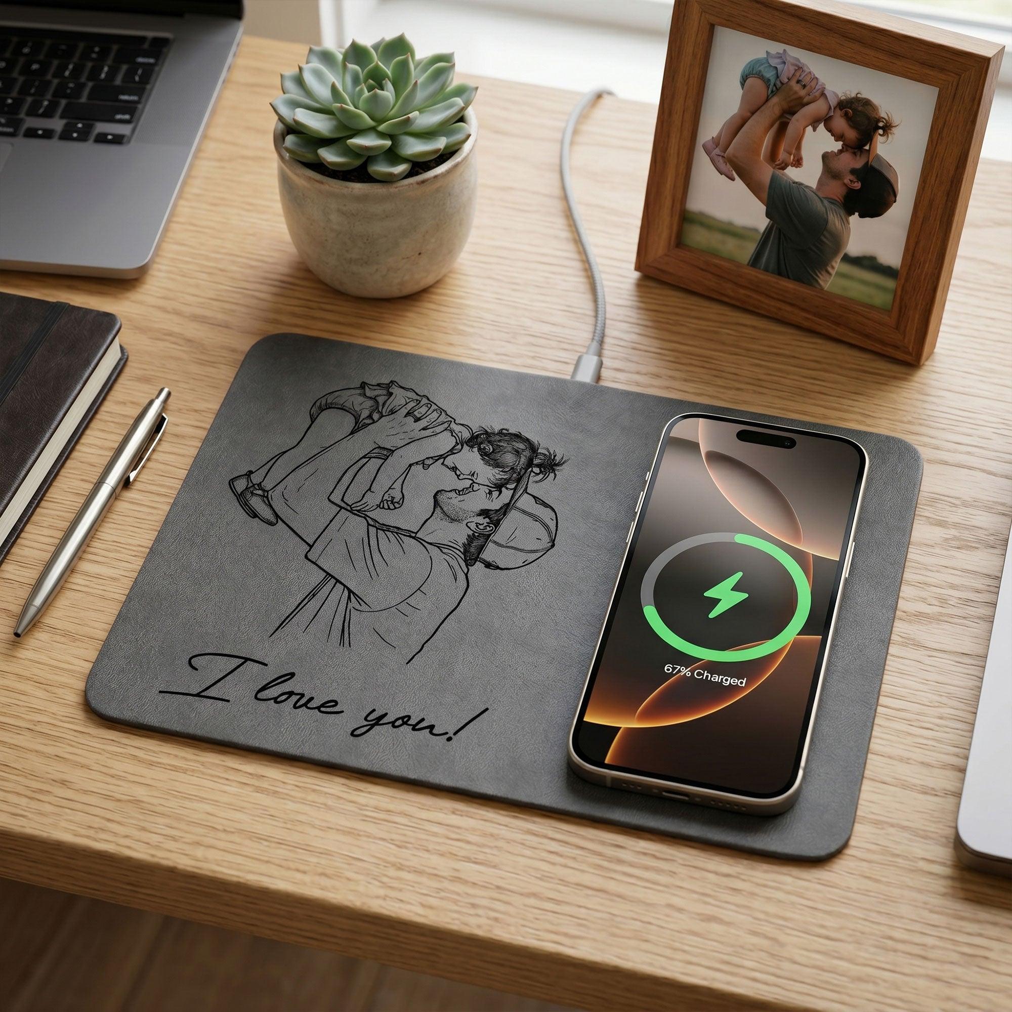 Almofada De Carregamento De Foto Personalizada Para O Pai – Carregador Sem Fio De Arte De Linha De Desenho Personalizado, Presente De Dia Dos Pais - soufeelbr