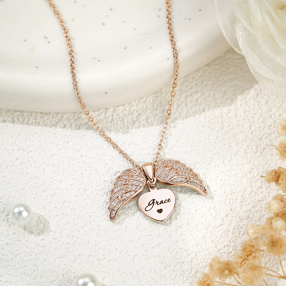 Colar De Asa De Anjo Personalizado, Joias Gravadas Personalizadas Para Mulheres, Presente Para Ela - soufeelbr