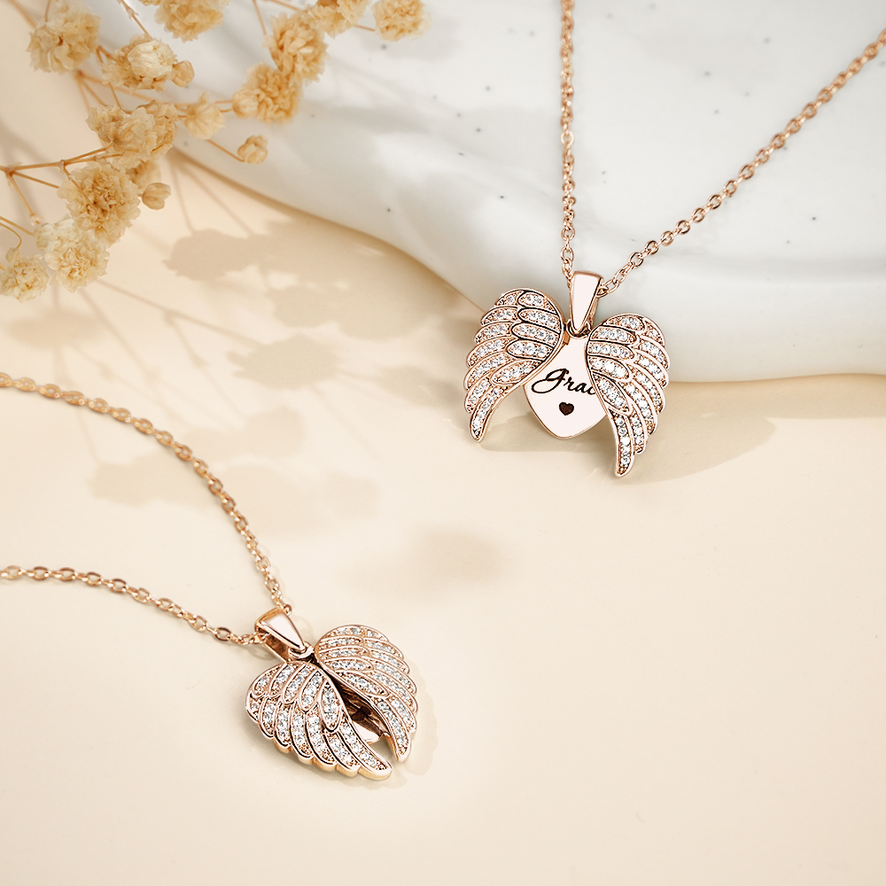 Colar De Asa De Anjo Personalizado, Joias Gravadas Personalizadas Para Mulheres, Presente Para Ela - soufeelbr