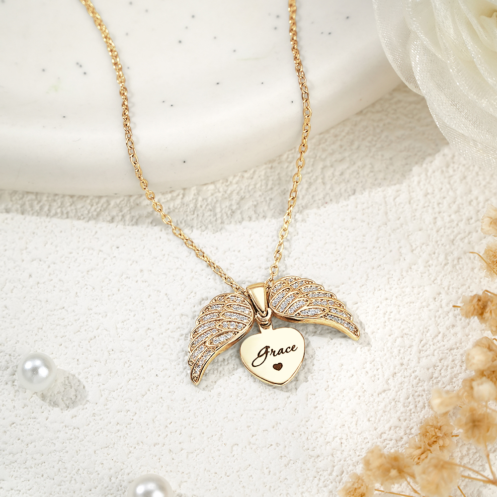 Colar De Asa De Anjo Personalizado, Joias Gravadas Personalizadas Para Mulheres, Presente Para Ela - soufeelbr