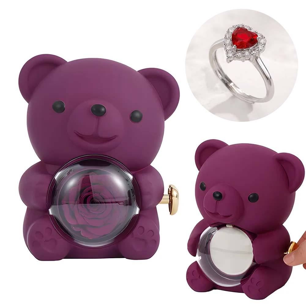 Anel De Amor Ajustável Para Casal Com Caixa De Presente De Urso Rosa Para Ela - soufeelbr
