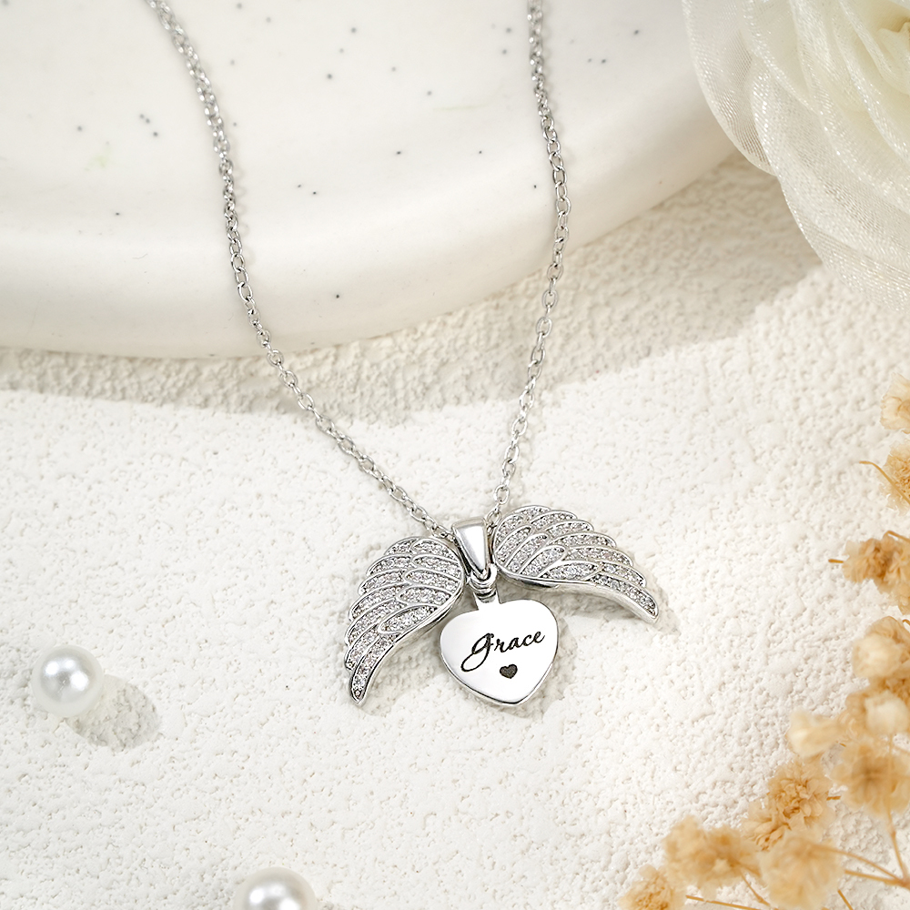 Colar De Asa De Anjo Personalizado, Joias Gravadas Personalizadas Para Mulheres, Presente Para Ela - soufeelbr