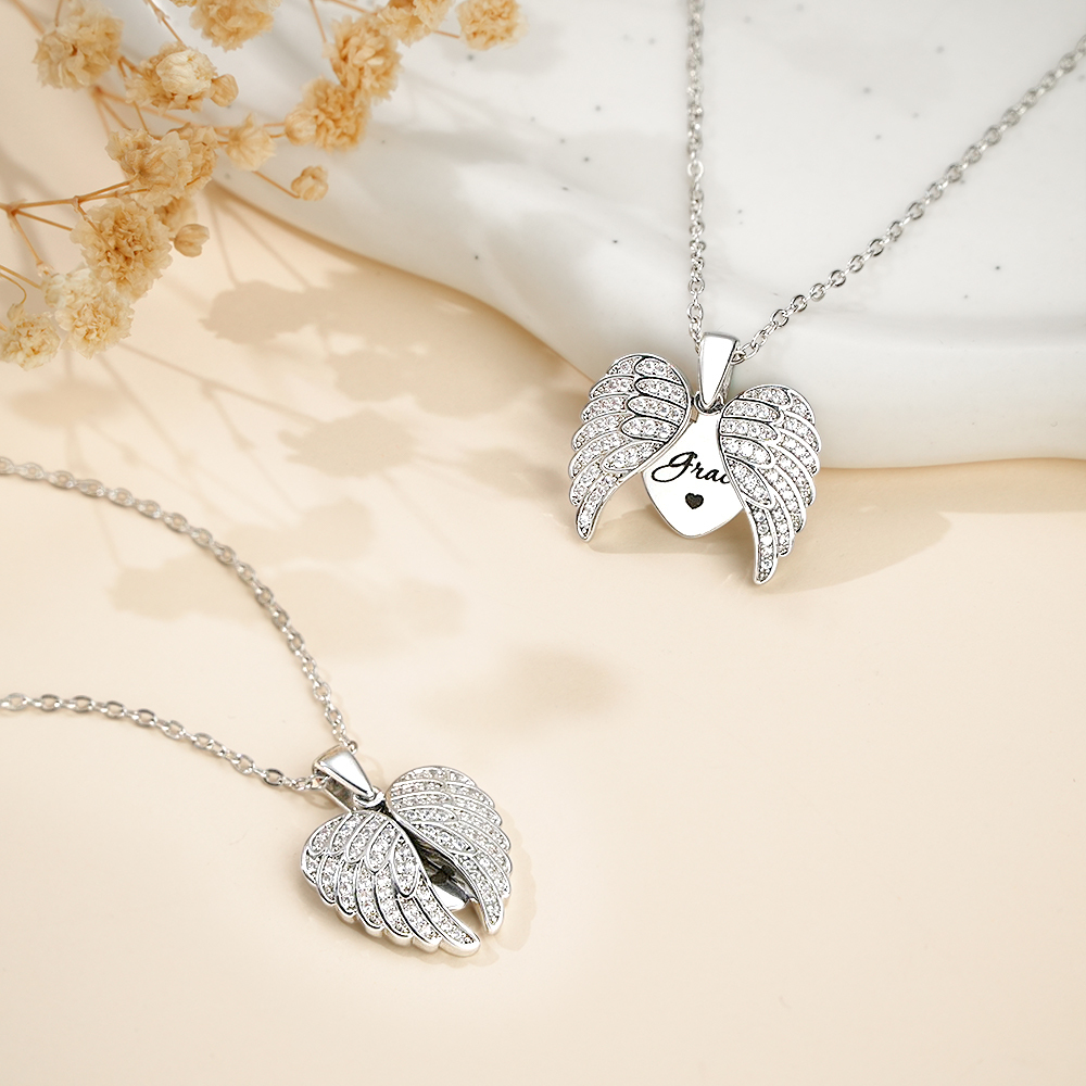 Colar De Asa De Anjo Personalizado, Joias Gravadas Personalizadas Para Mulheres, Presente Para Ela - soufeelbr