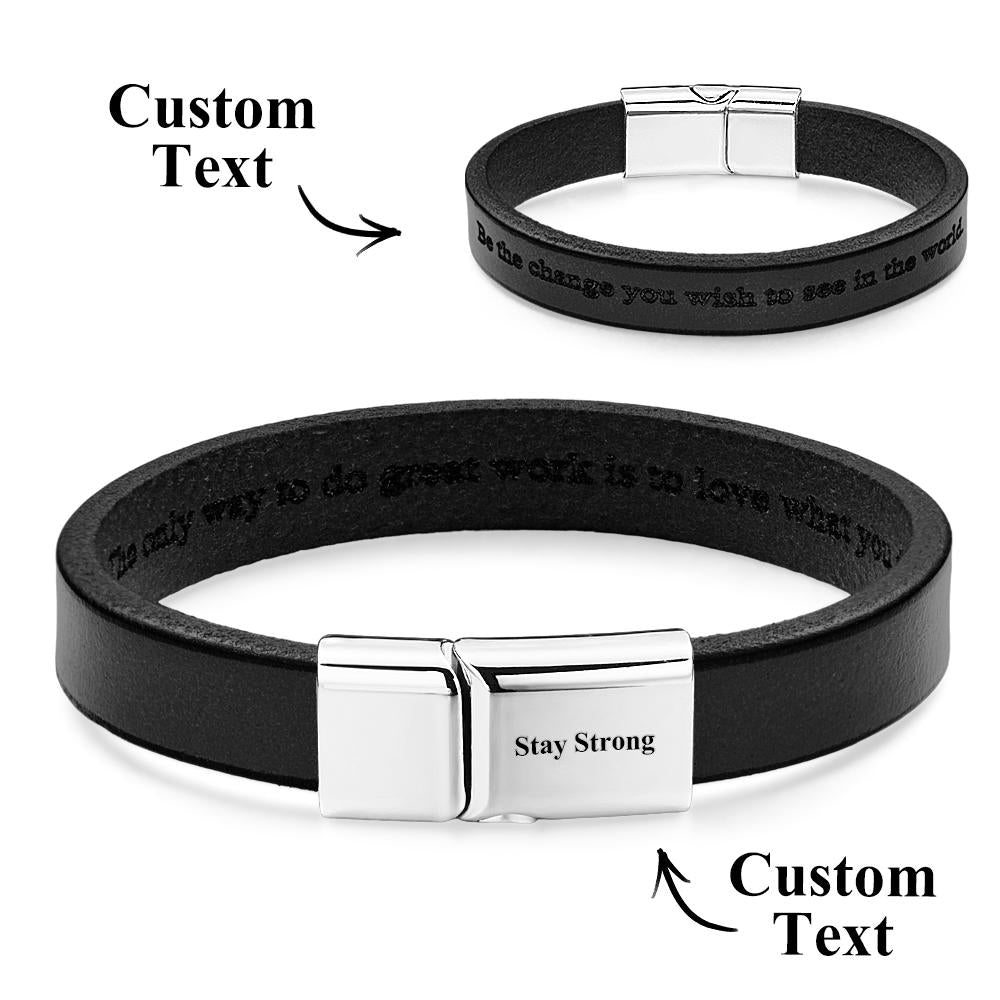 Pulseira De Couro Gravável Requintada Pulseira Masculina Brilhante Presente Do Dia Dos Pais - soufeelbr