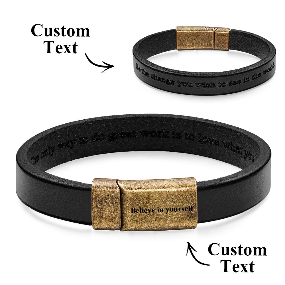 Pulseira De Couro Vintage Gravável, Pulseira Com Fivela Magnética Simples, Presentes Para Homens - soufeelbr