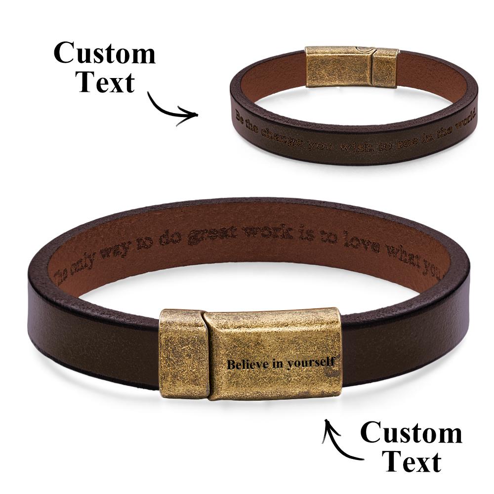 Pulseira De Couro Vintage Gravável, Pulseira Com Fivela Magnética Simples, Presentes Para Homens - soufeelbr