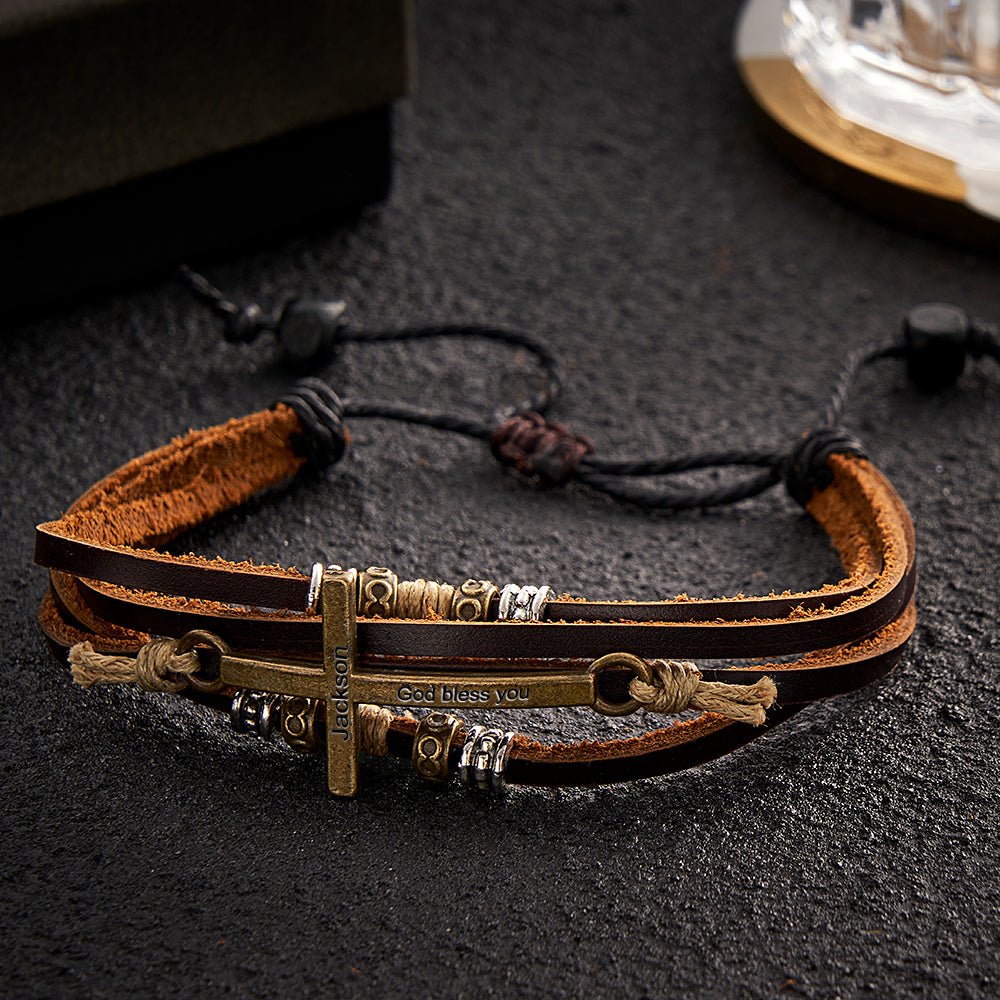 Pulseira Com Nome Personalizado Stack Retro Roma Cross Gift - soufeelbr