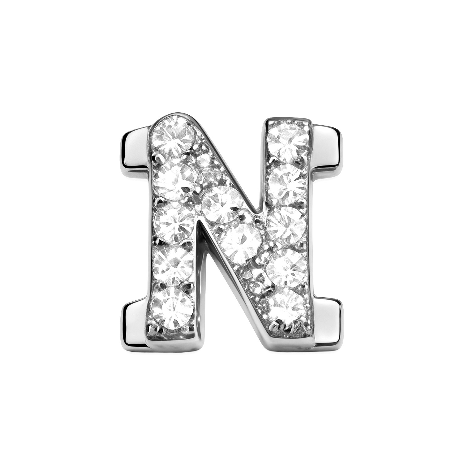 Letra N Com Pingente De Diamante - Prata - soufeelbr