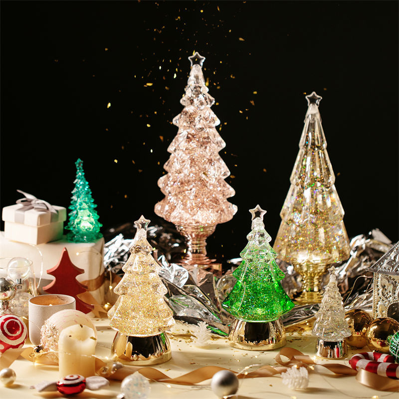 Enfeites De Árvore De Natal Com Glitter, Decorações De Mesa, Redemoinho Brilhante, Luz Noturna, Ideia De Presente De Natal - soufeelbr