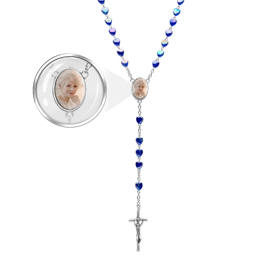 Colar De Cruz De Contas De Rosário Personalizado Colar De Coração Cruzado Personalizado Com Foto - soufeelbr