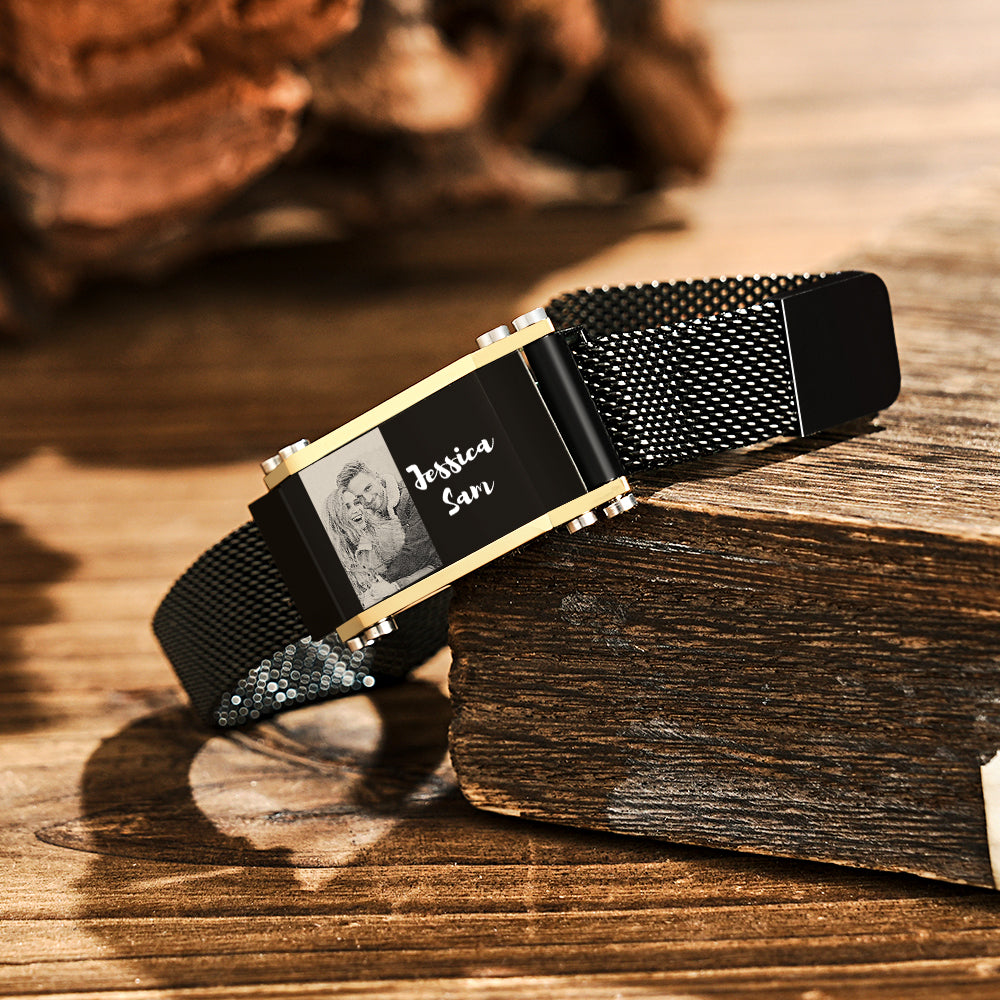Pulseira Com Nome De Foto Personalizada Pulseira Moderna Com Fivela Magnética Ajustável Para Homens - soufeelbr